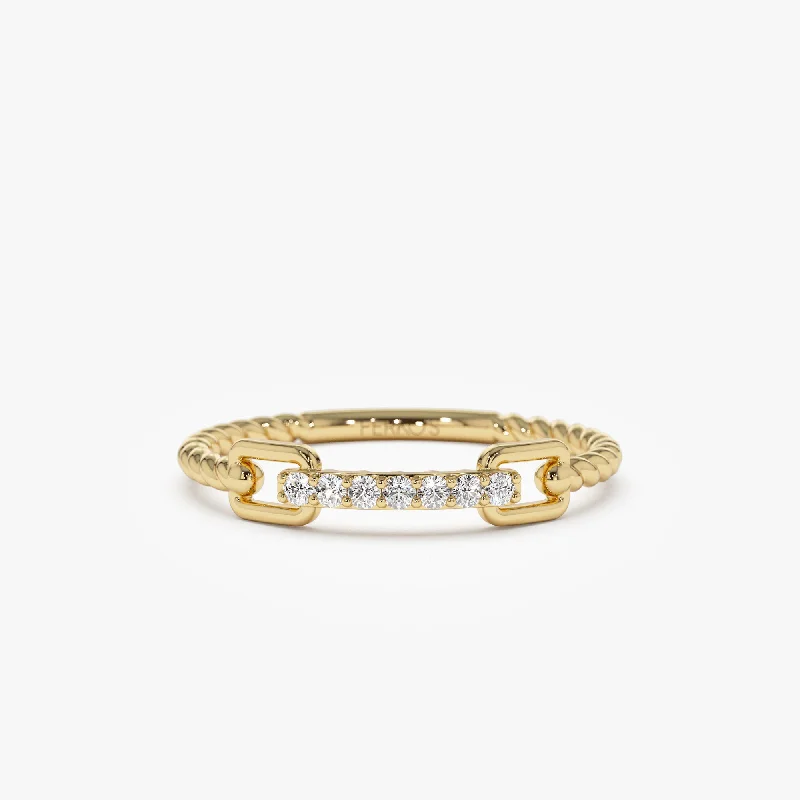 Engagement Rings with Custom Birthstones-14k Braided Stackacble Pave Diamond Ring