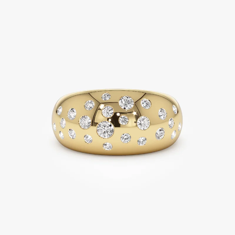 Wedding Rings with Custom Settings-14k Gold Flush Setting Cluster Dome Ring