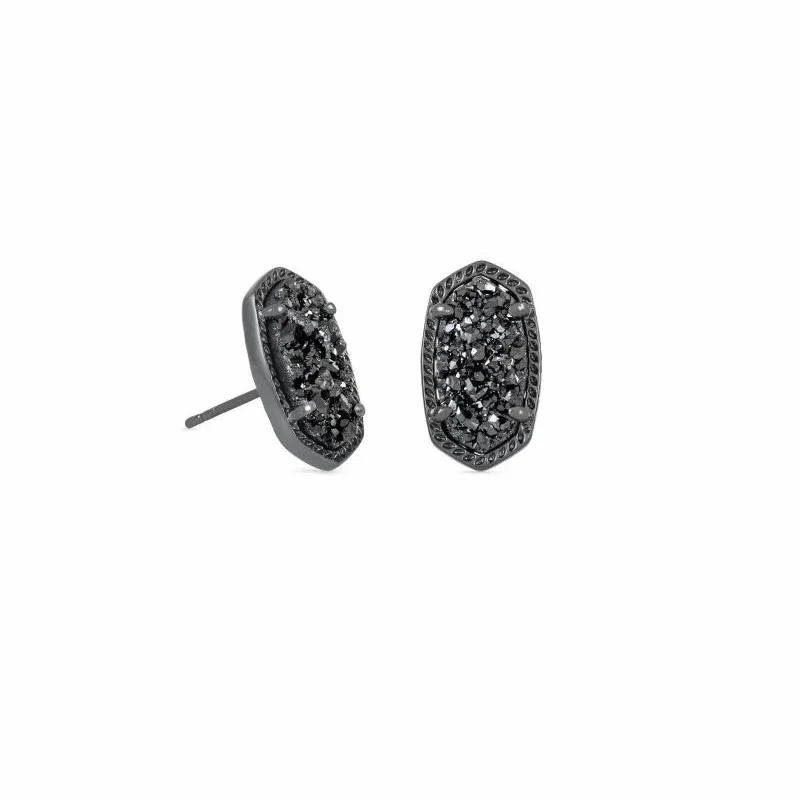 Luxury Crystal Earrings for Women-Kendra Scott | Ellie Gunmetal Stud Earrings in Black Drusy