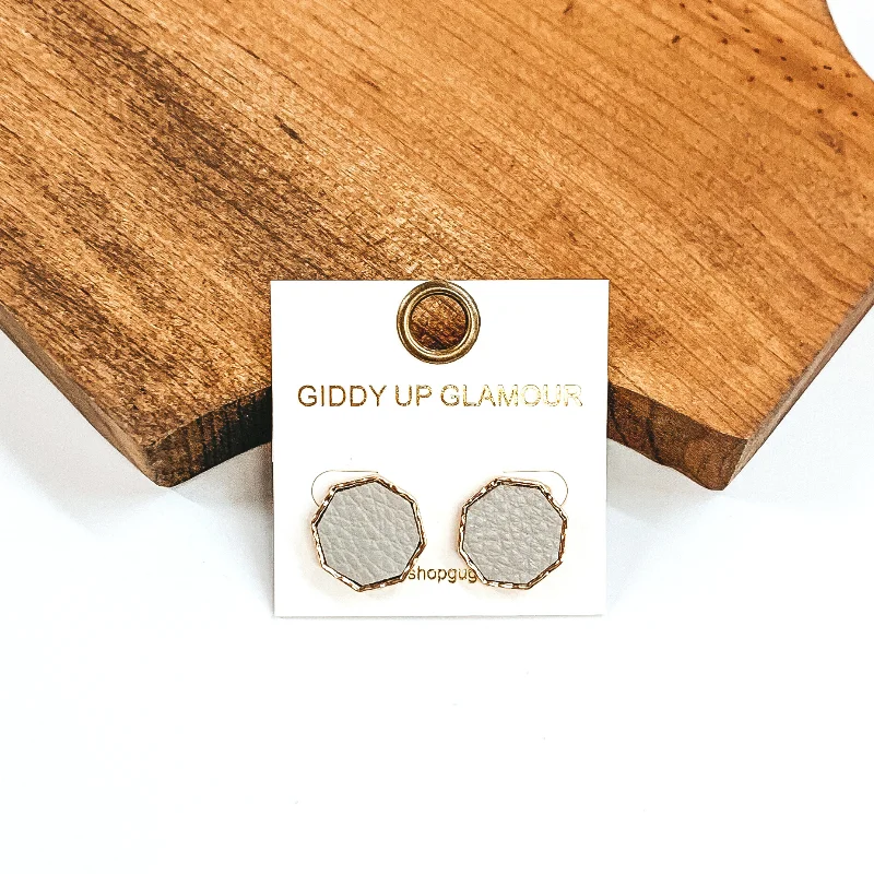 Large Hoop Earrings for Women-Hexagon Shaped Stud Earrings in Grey