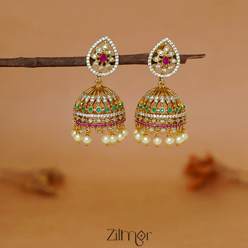 Luxury Pearl Drop Earrings-ZL1011435 - Premium Antique  AD Stone Jumkha Earrings