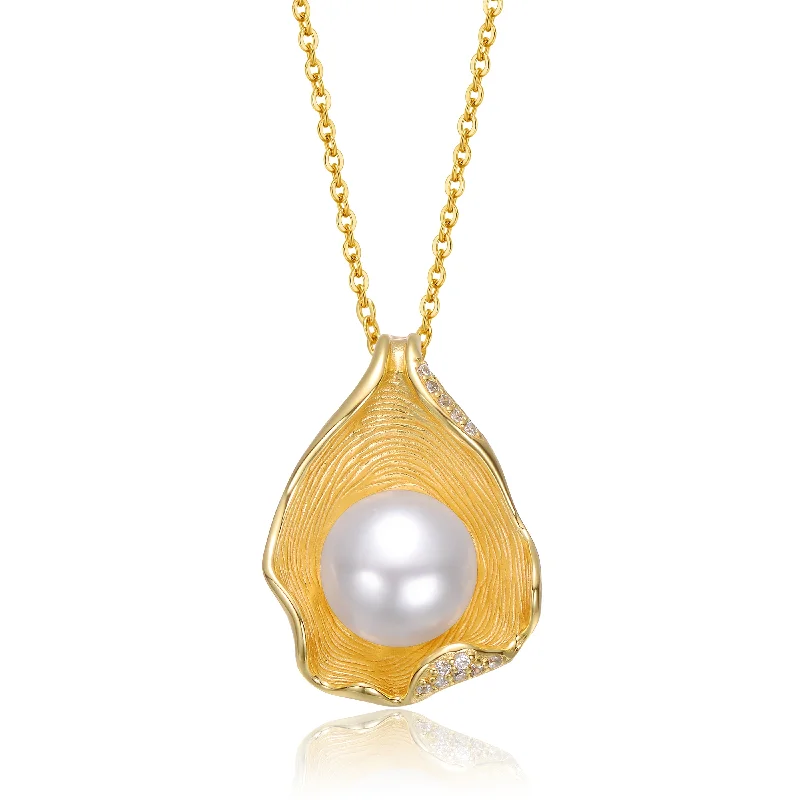 Custom Birthstone Necklaces-Delphine Pearl Mollusk Pendant Necklace