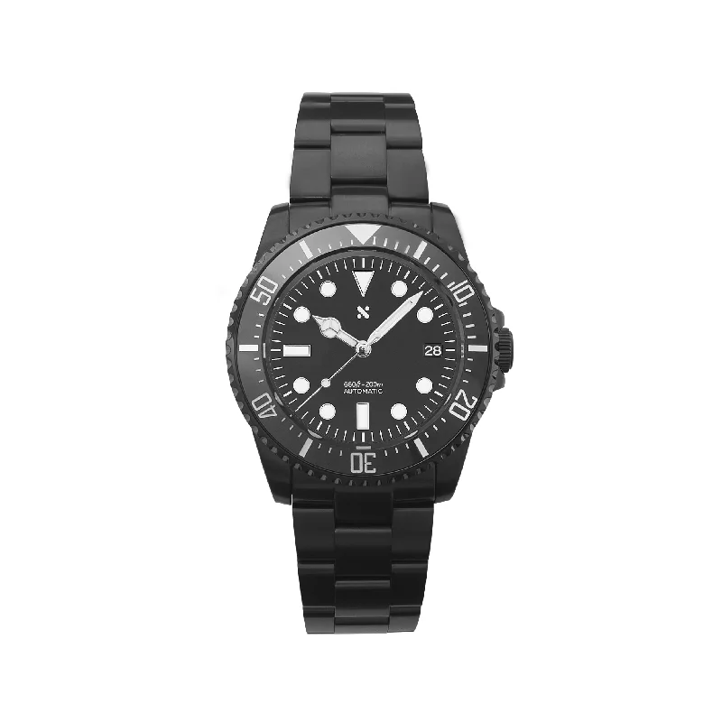 Elegant Charm Bracelets for Teens-NMK04 Automatic Dive Watch: Lumed DSSD Black on Oyster Bracelet