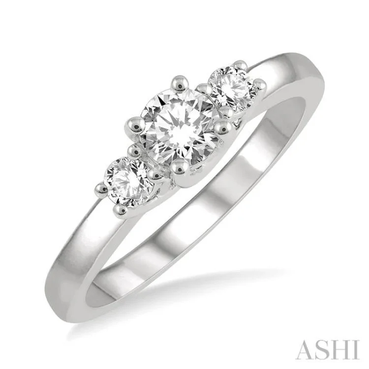 Custom Wedding Bands for Brides and Grooms-1/2 Ctw Round Cut Diamond Three-Stone Ring in 14K White Gold