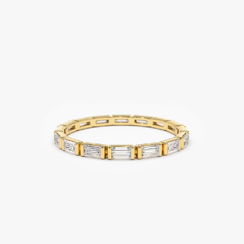 Wedding Rings with Personalization-14k Bar Setting Baguette Diamond Eternity Ring