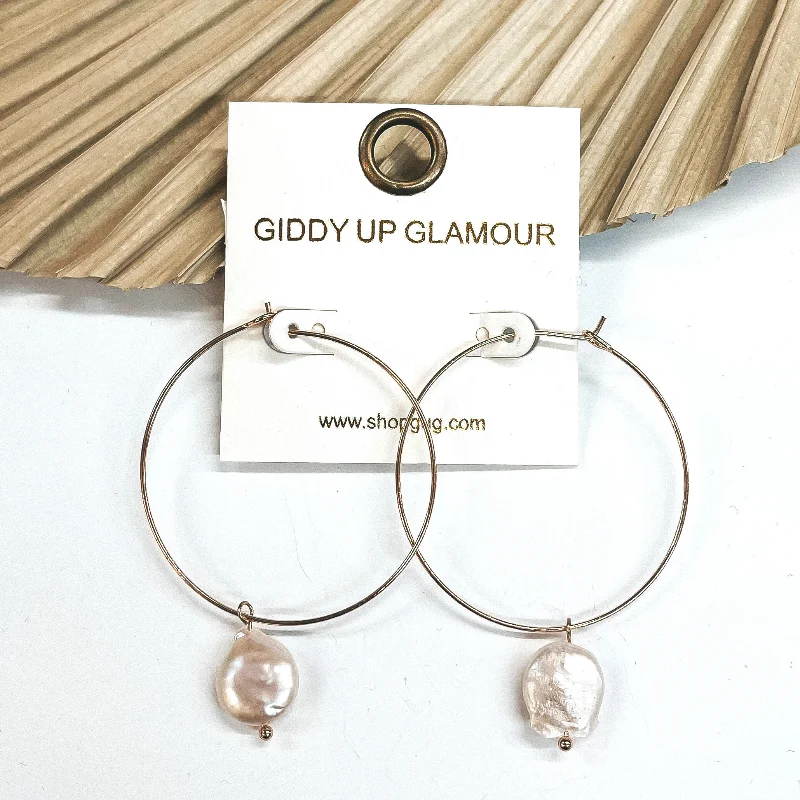 Elegant Pearl Earrings for Women-Thin Wired Hoop Earrings with Pearl Charm in Gold