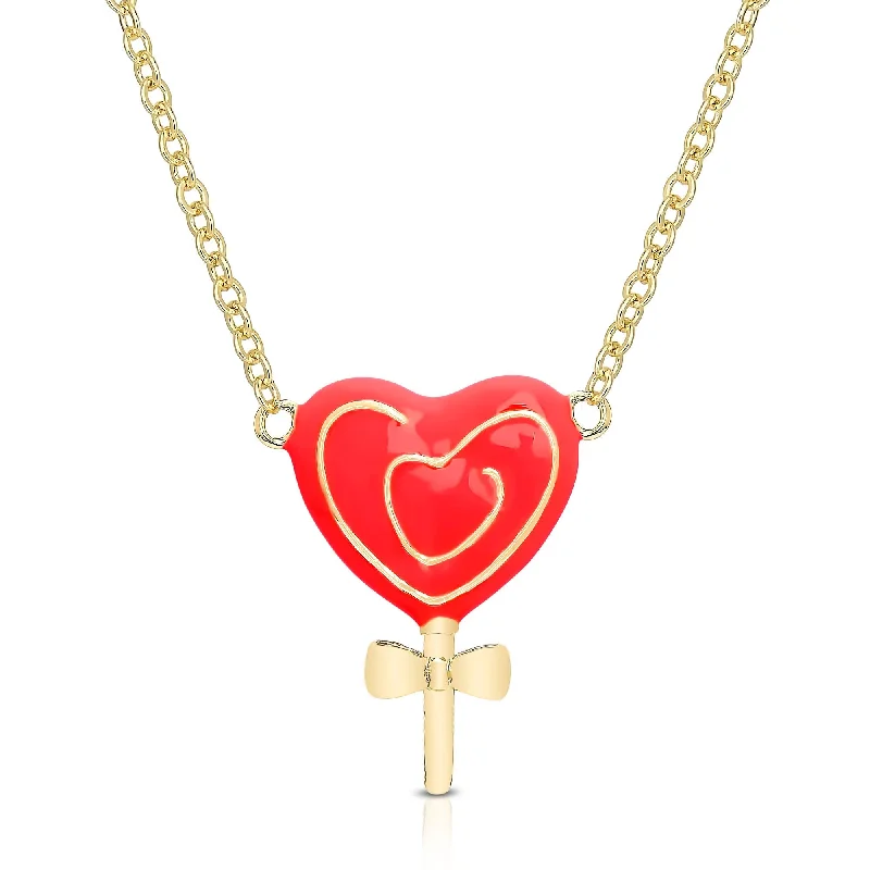 Women's Necklaces-3D Heart Swirl Lollipop Necklace - Red