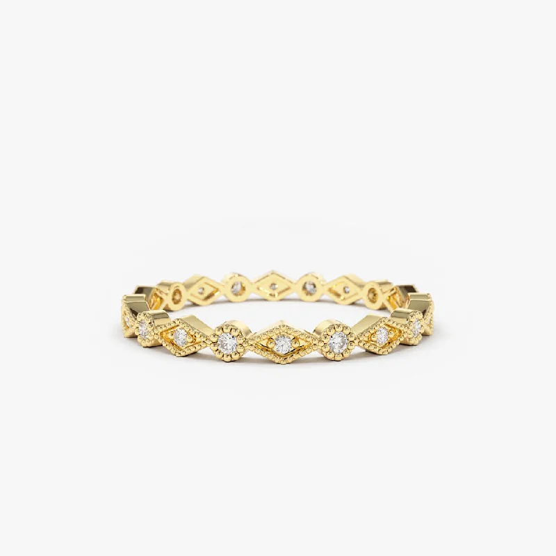 Luxury Wedding Rings with Custom Settings-14K Gold Art Deco Diamond Eternity Band