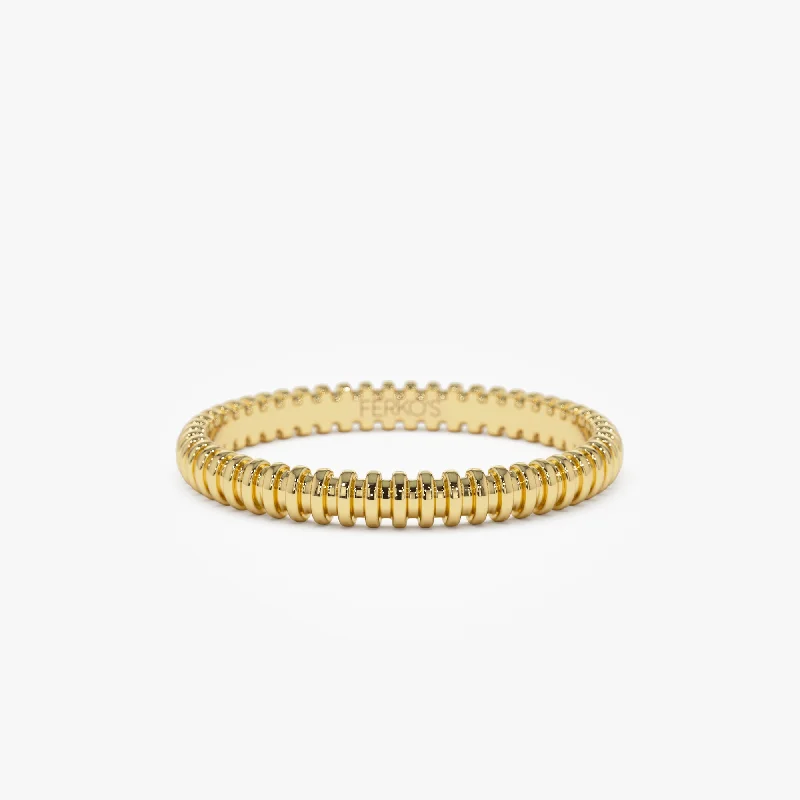 Affordable Gold Rings-14K Stackable Ribbed Wedding band