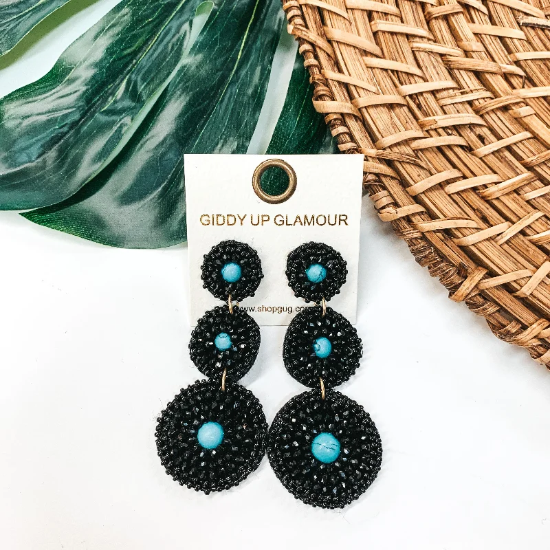 Simple Drop Earrings-Circle Drop Seed Beaded Post Earring in Black