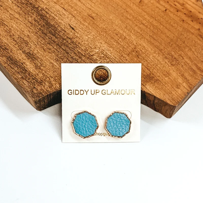 Simple Hoop Drop Earrings-Hexagon Shaped Stud Earrings in Pale Blue