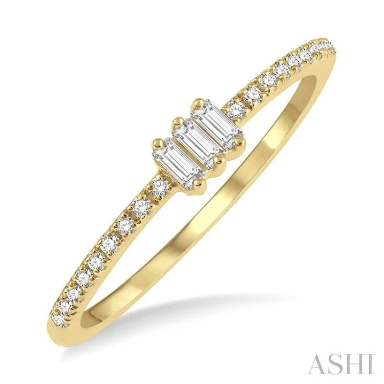 Affordable Custom Wedding Bands-1/5 Ctw Baguette and Round Cut Diamond Petite Fashion Ring in 10K Yellow Gold