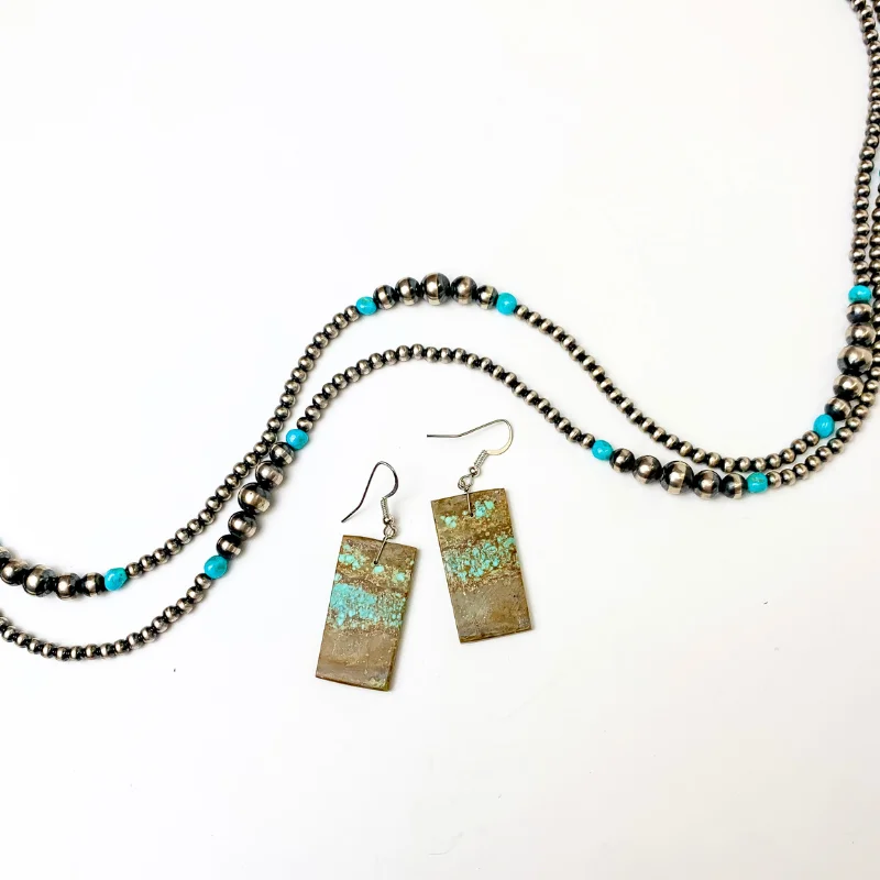 Pearl Drop Earrings for Women-Navajo | Navajo Handmade Turquoise Rectangle Slab Earrings