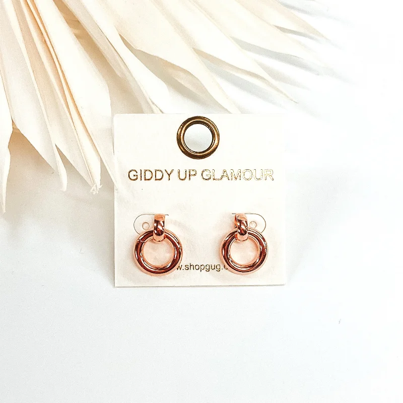 Crystal Dangle Earrings-Dainty Drop Circle Earrings in Rose Gold