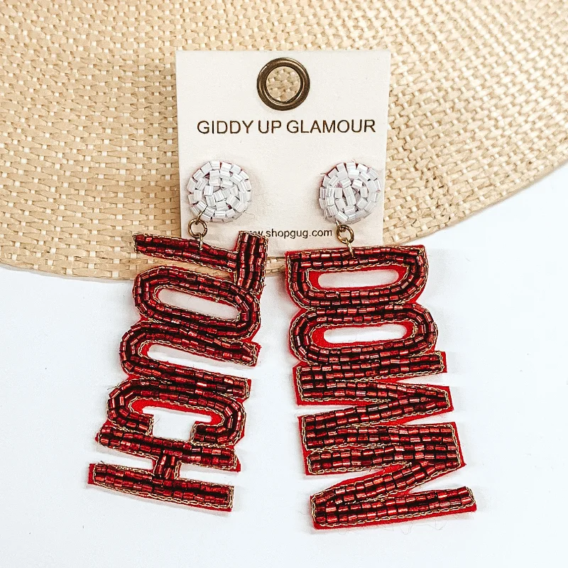 Trendy Hoop Earrings-Beaded Touch Down Post Back Earrings in Burgundy and White