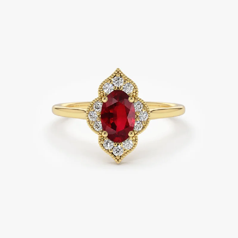 Designer Vintage Wedding Bands-14k Victorian Genuine Ruby Ring