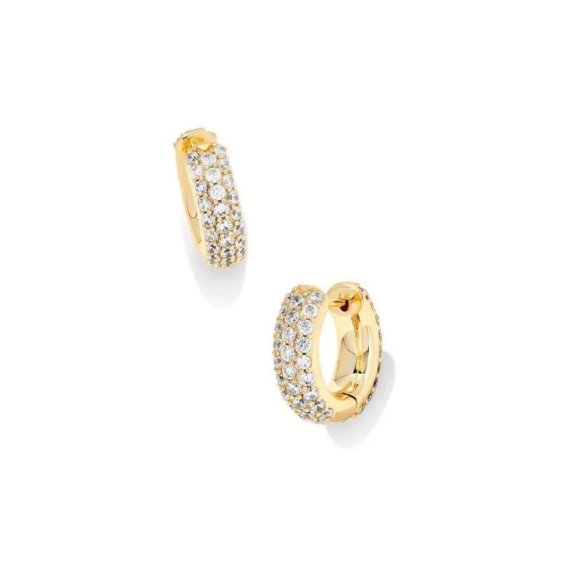 Custom Crystal Hoop Earrings-Kendra Scott | Mikki Pave Huggie Earrings in Gold