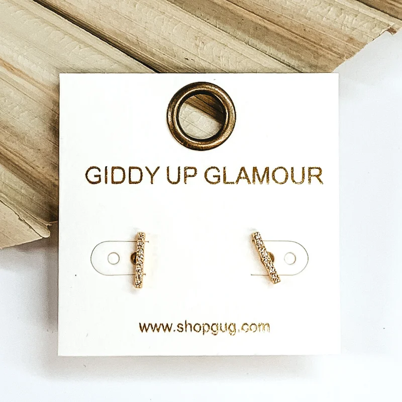 Classic Drop Earrings-CZ Crystal Mini Bar Stud Earrings in Gold