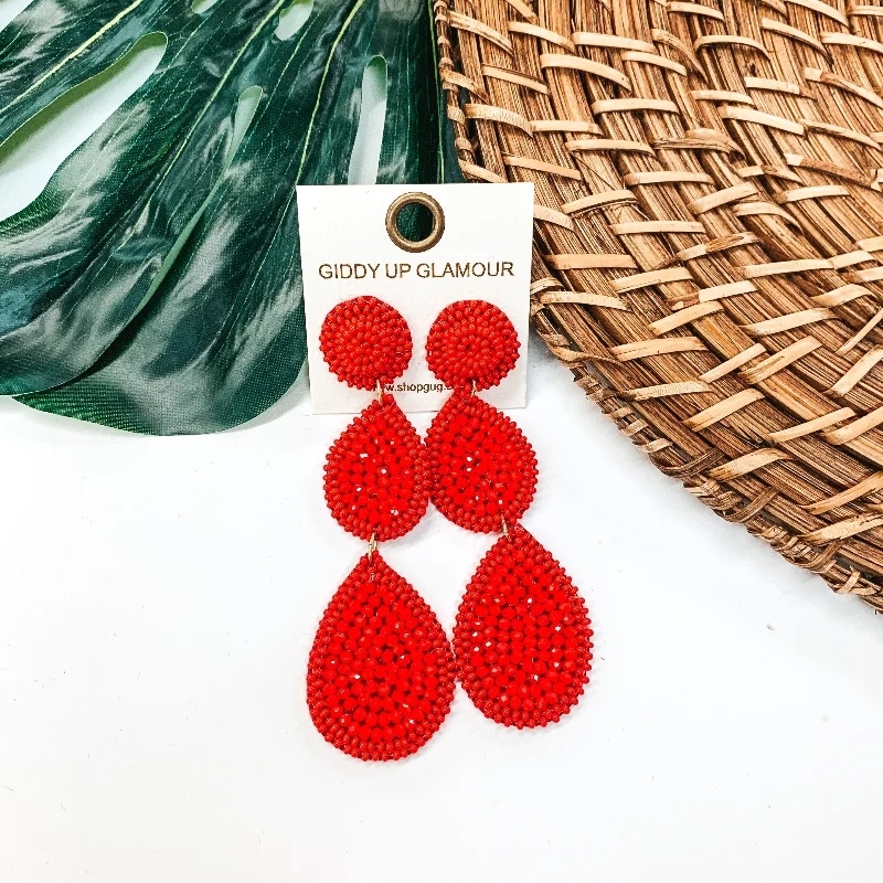 Trendy Drop Stud Earrings for Women-Glass Seed Beaded Drop Earrings in Red