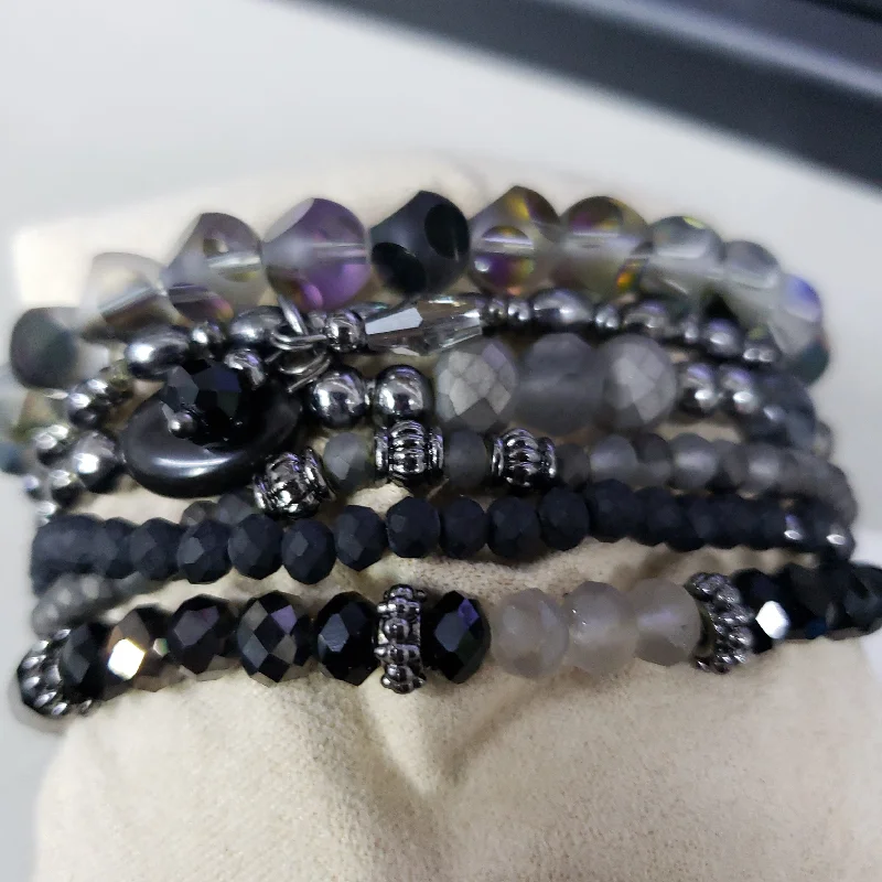 Beaded Bracelets for Relaxation-Charlie Paige Beaded Bracelets with Pendant Accents - Black