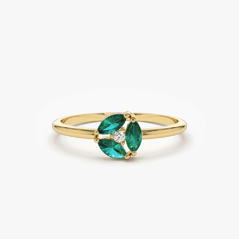 Classic Engagement Ring Styles-14K Marquise Emerald Cluster Ring