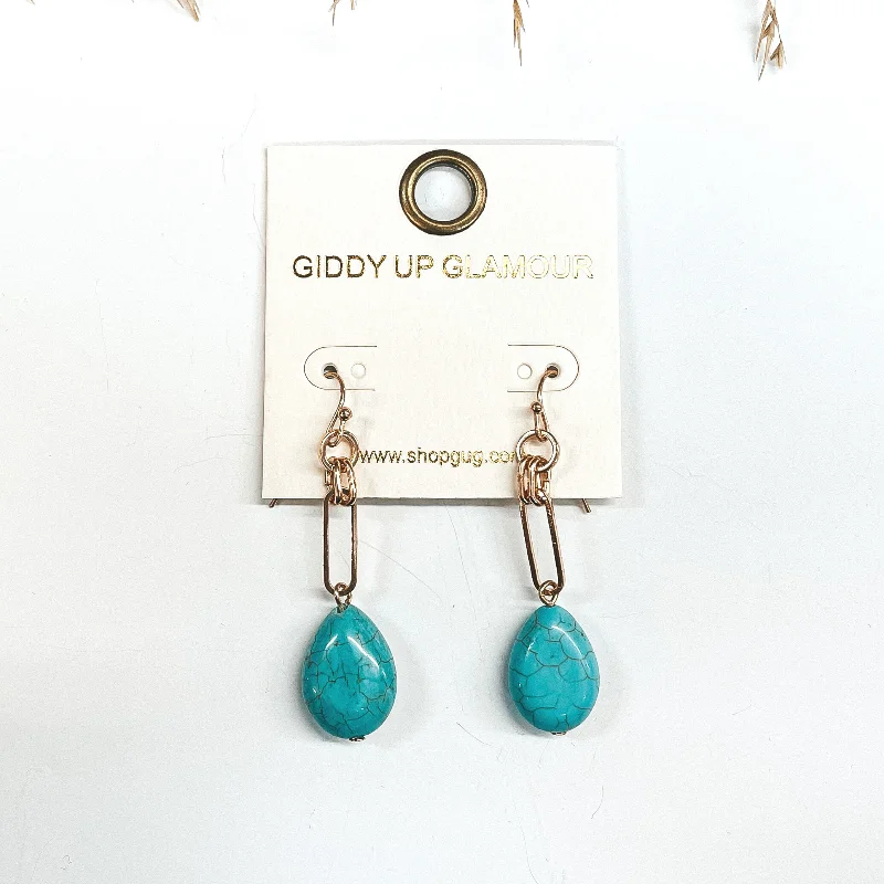 Custom Hoop Earrings for Women-Chain Link Natural Stone Drop Earrings in Turquoise