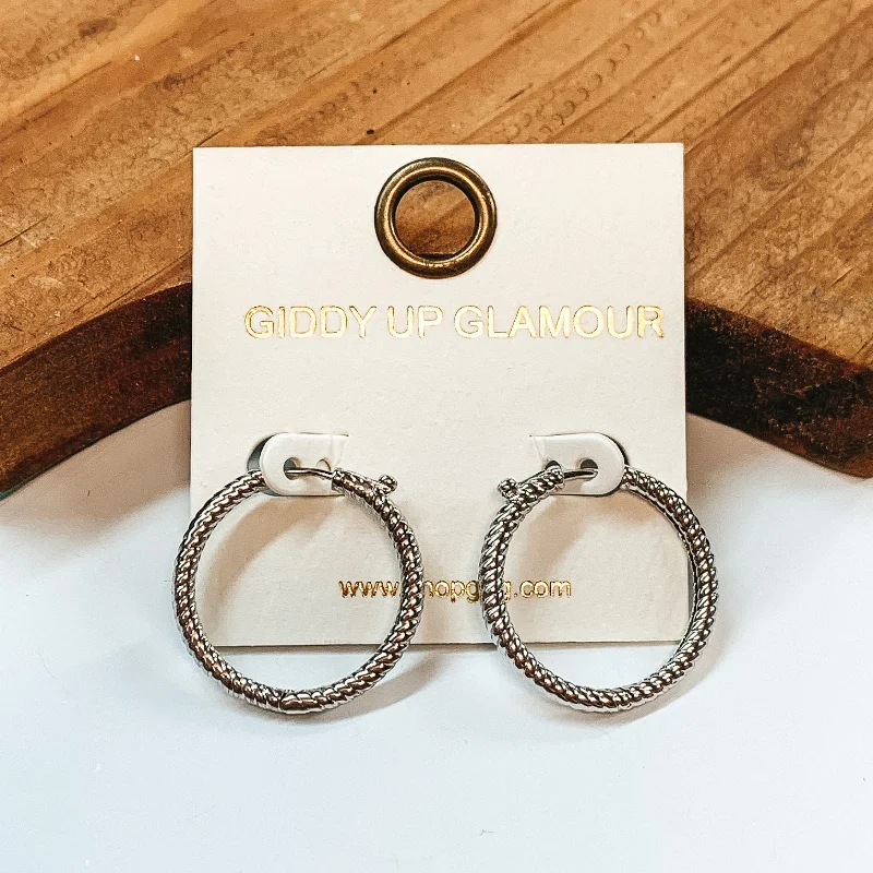 Personalized Drop Earrings for Women-Rope Textured Small Hoops in Silver