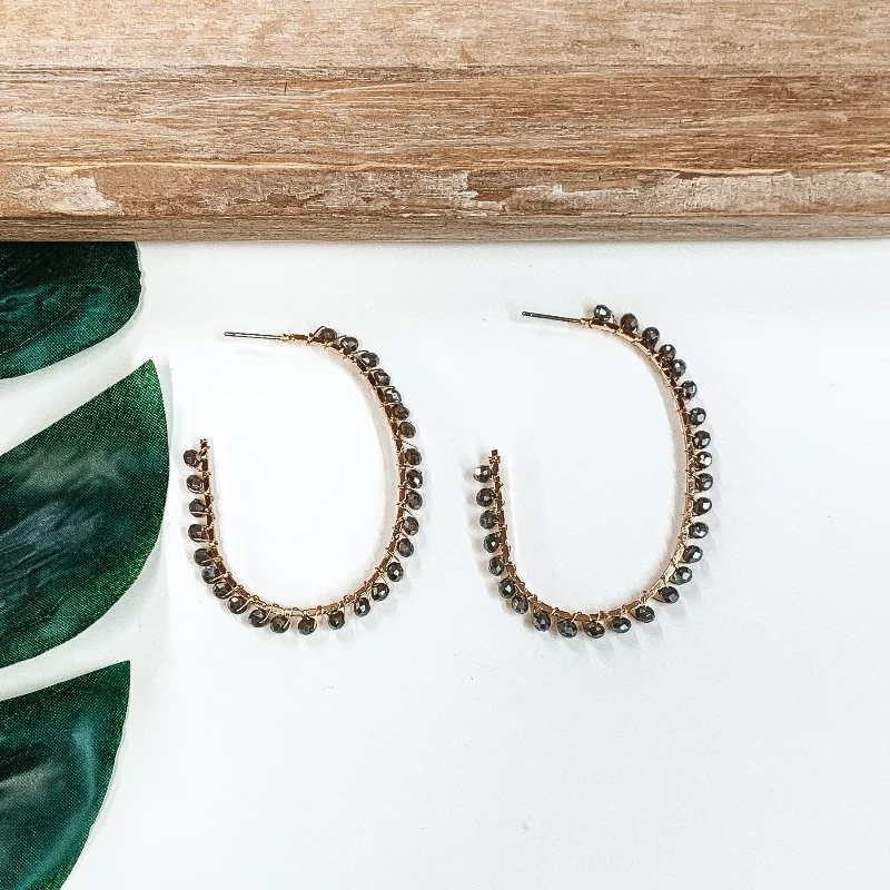 Geometric Pearl Earrings-Winery Weekend Hoops in Grey