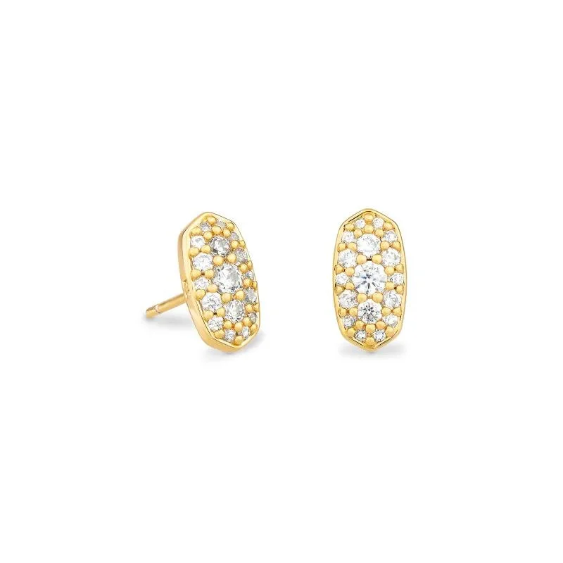 Geometric Pearl Earrings-Kendra Scott | Grayson Gold Stud Earrings in White Crystal