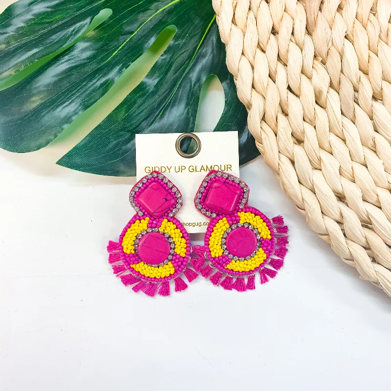 Luxury Pearl Earrings for Women-Seed Bead Earrings With Stone In Fuchsia