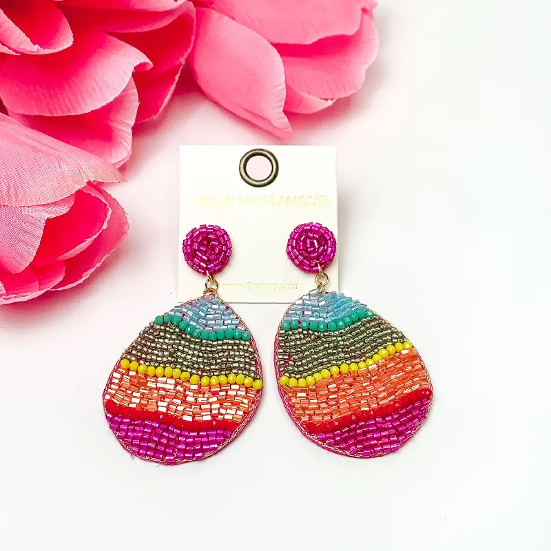 Colorful Hoop Drop Earrings-Beaded Easter Egg Earrings with Multi Colored Crystal Beads