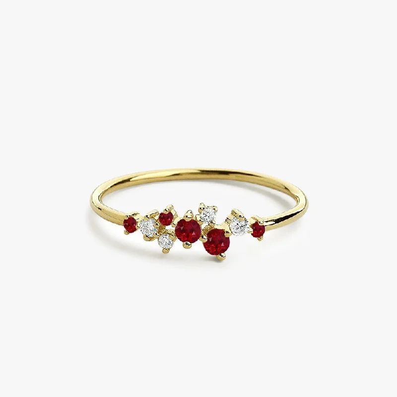 Engraved Wedding Bands for Men-14k Gold Ruby and Diamond Cluster Ring