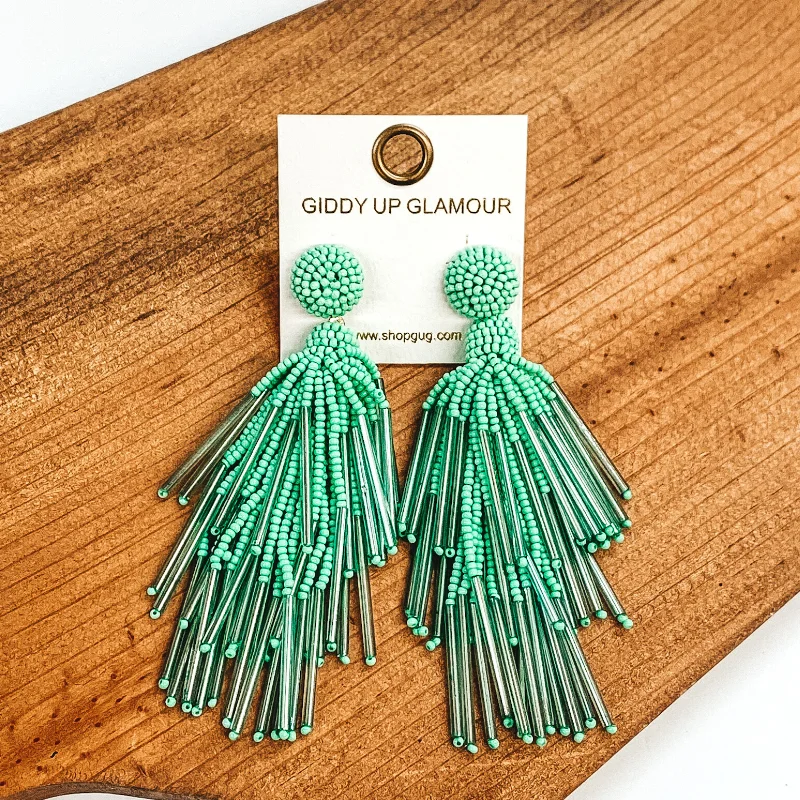 Elegant Gold Earrings-Tropical Days Ahead Beaded Dangle Earrings in Mint