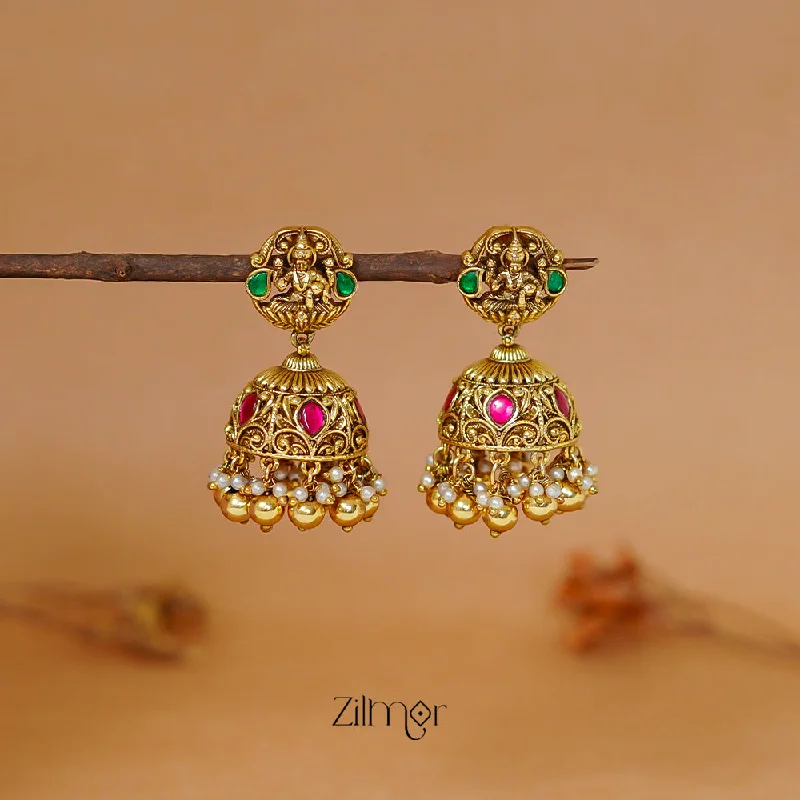 Gold Drop Earrings-ZL1011430 - Premium Antique Lakshmi Bridal Jumkha Earrings