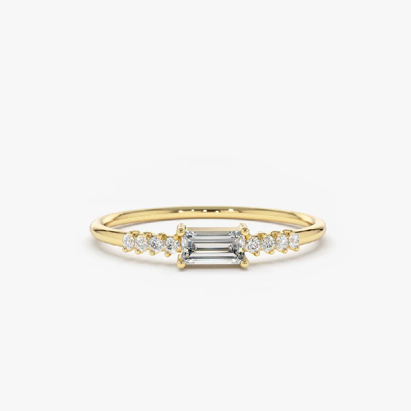 Men’s Customizable Promise Rings-14K Gold Baguette & Round Diamond Engagement Ring