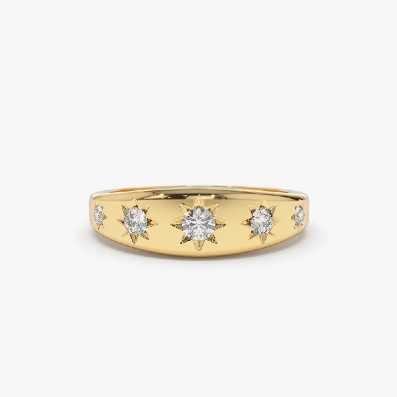 Personalized Gemstone Engagement Rings-14k Gold Star Setting Graduating Diamond Statement Ring