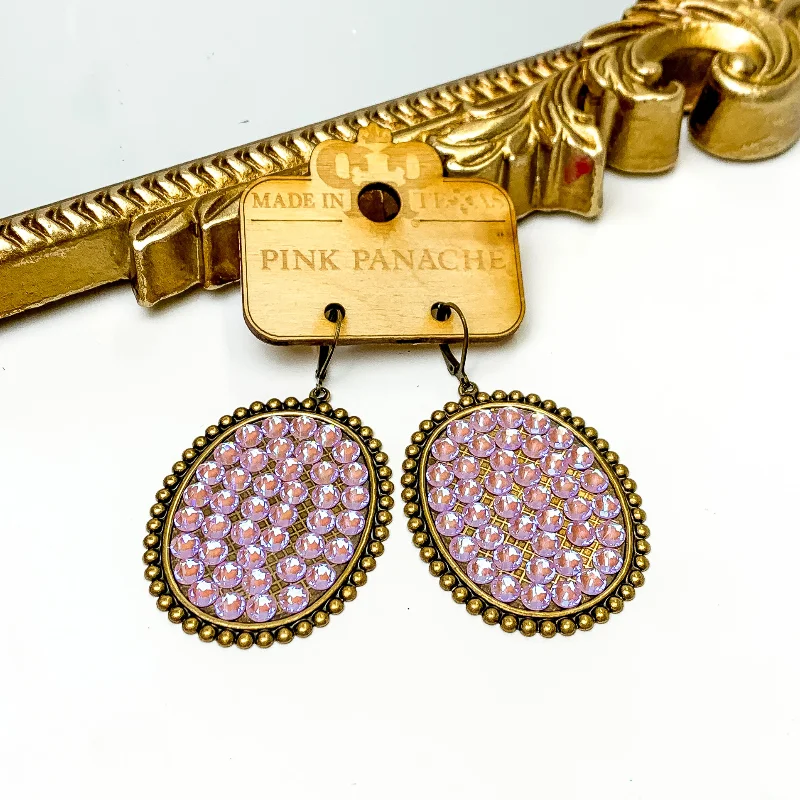 Classic Crystal Drop Earrings-Pink Panache | Bronze Tone Oval Earrings with Lavender Crystals