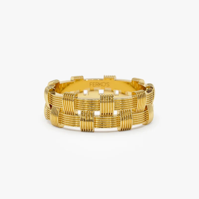 Affordable Vintage Engagement Rings-14K Stackable Ribbed Woven Gold Ring