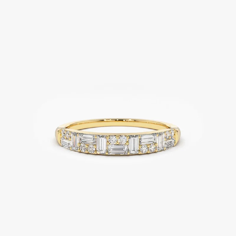 Affordable Wedding Band Sets for Couples-14k Baguette Diamond Stacking Ring