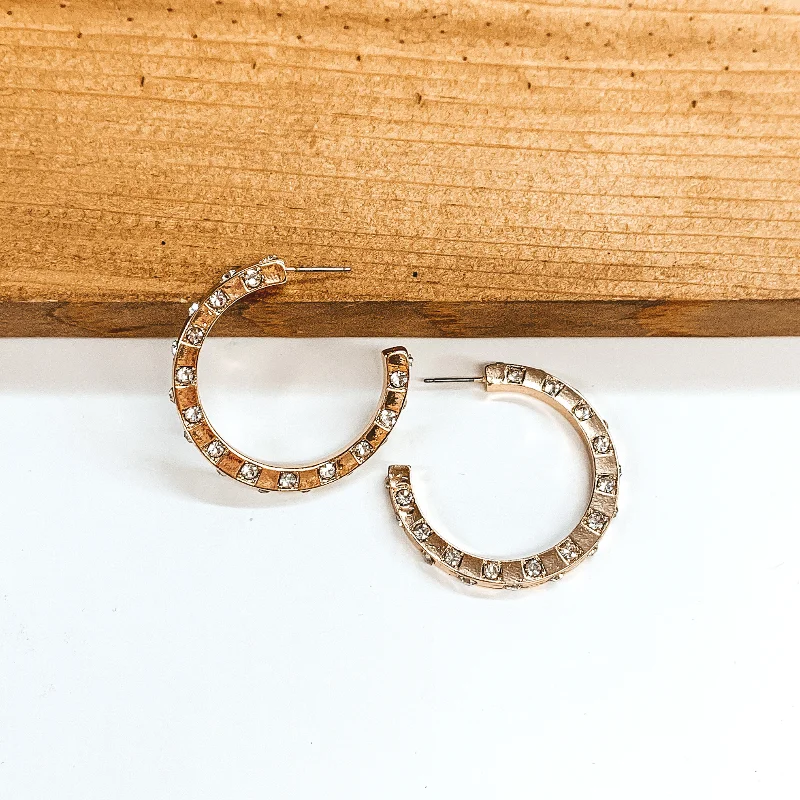 Simple Hoop Earrings for Women-Hoop Earrings with Clear Crystals in Gold