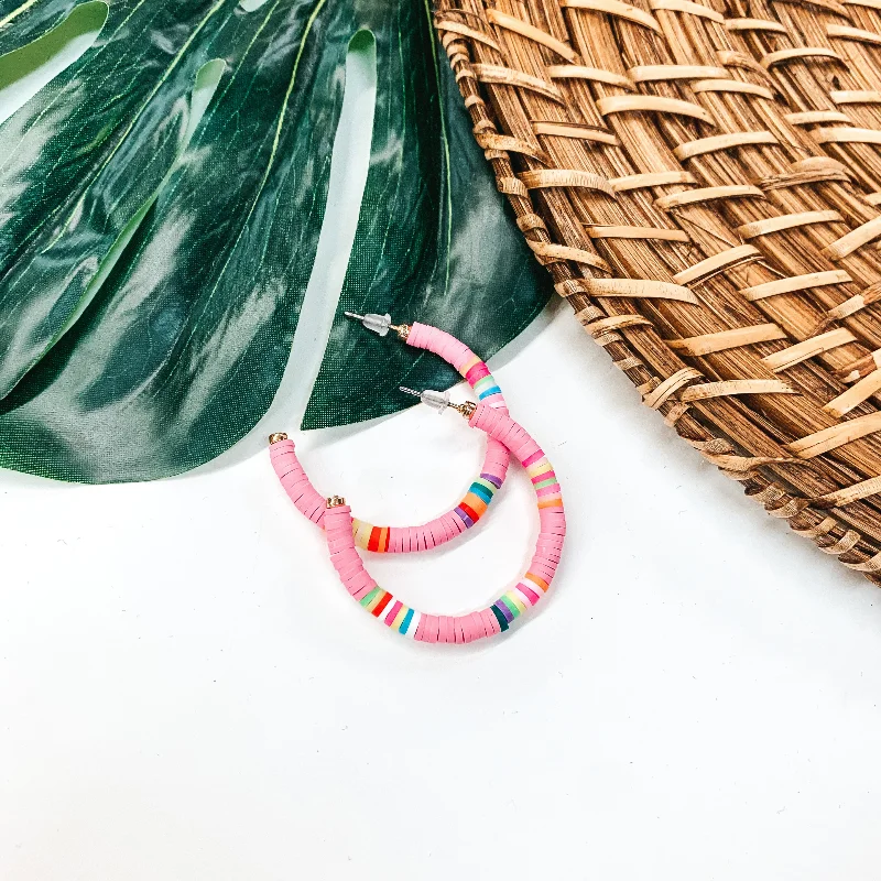 Modern Gemstone Hoop Earrings-Rubber Bead Hoop Earrings in Pink