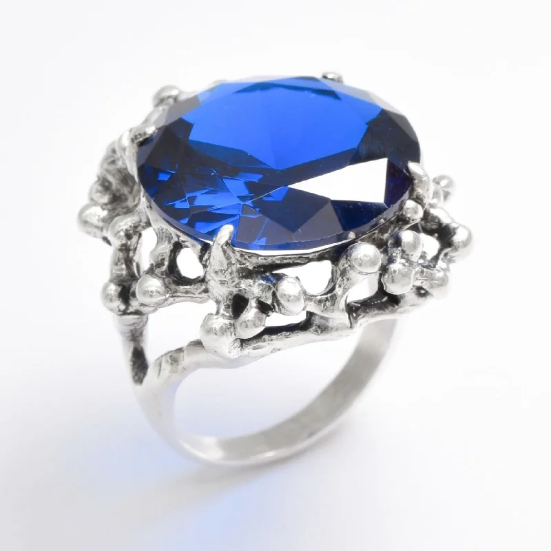 Unique Wedding Rings with Diamonds-Vintage Sapphire Ring - Large Sapphire Ring - Blue Statement Ring