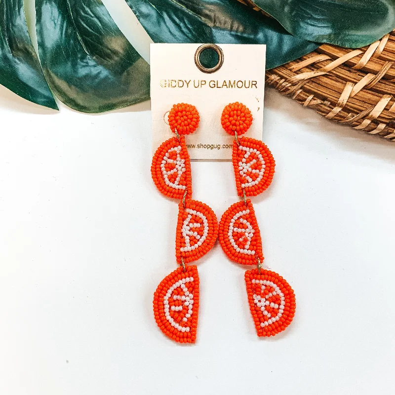 Colorful Stud Earrings-Seed Bead Orange Earrings