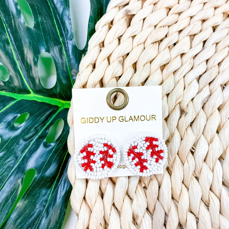 Personalized Gemstone Drop Earrings-Let's Get Sporty Seed Bead Baseball Stud Earrings