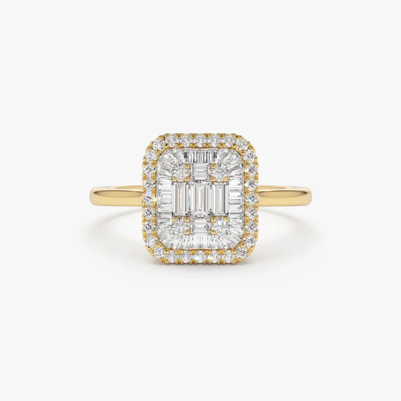 Designer Vintage Engagement Rings for Men-14k Unique Baguette Diamond Statement Ring