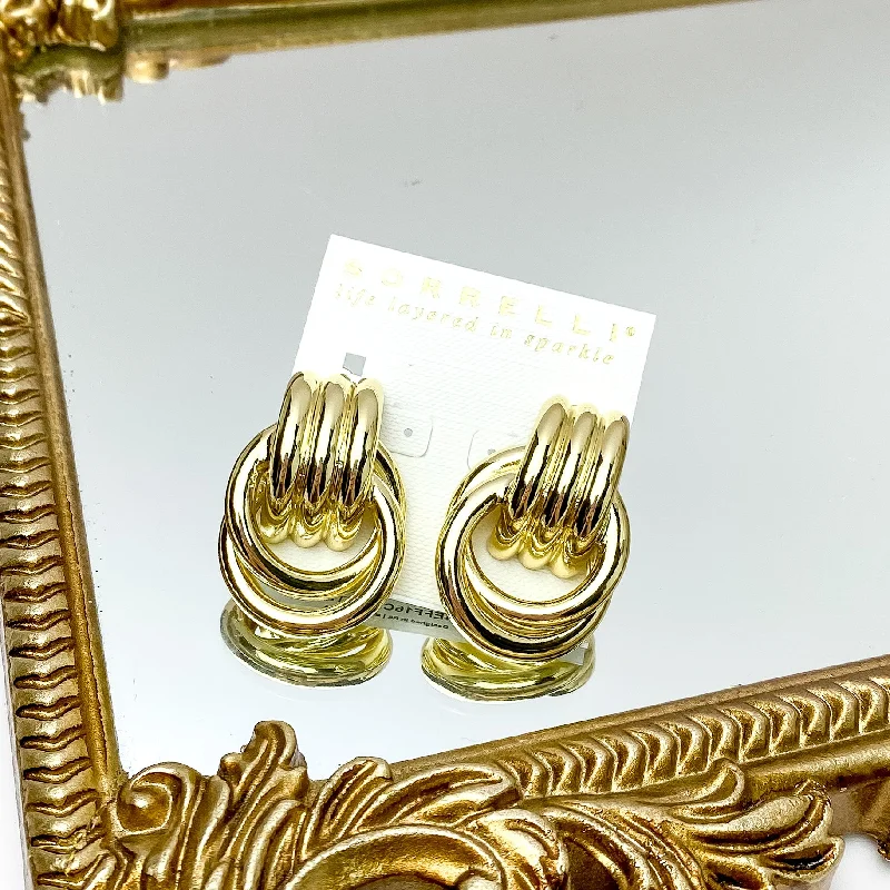 Elegant Drop Stud Earrings-Sorrelli | Babs Clip On Earrings in Bright Gold Tone