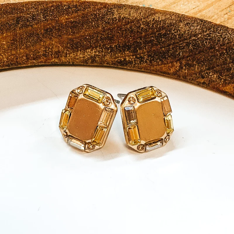 Personalized Drop Gemstone Earrings-Made For Royalty Gold Rectangular Studded Earrings in Yellow