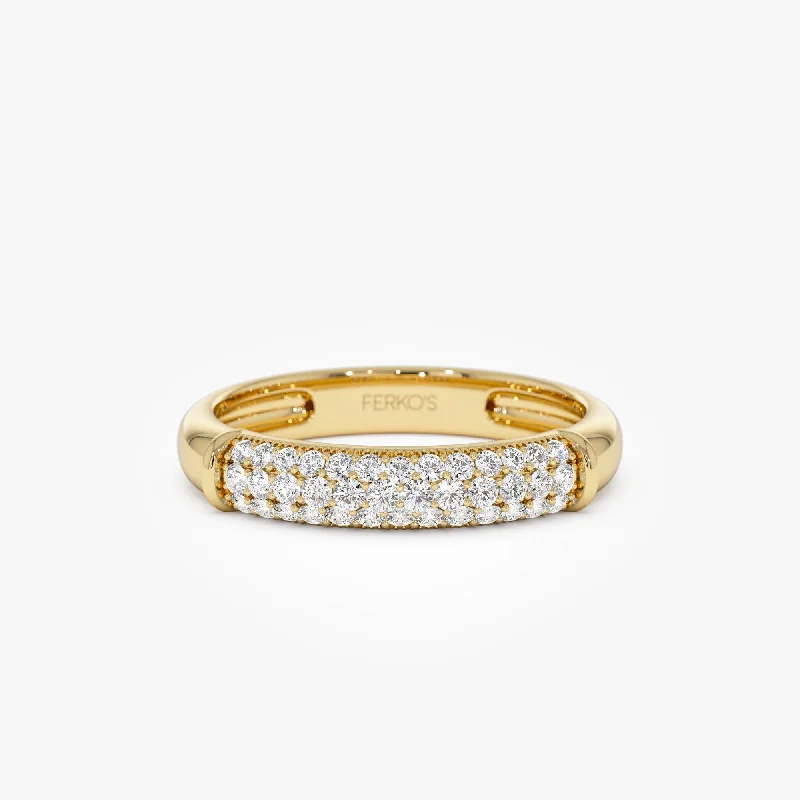 Custom Engagement Rings with Unique Designs-14K Three Row Diamond Pave Band