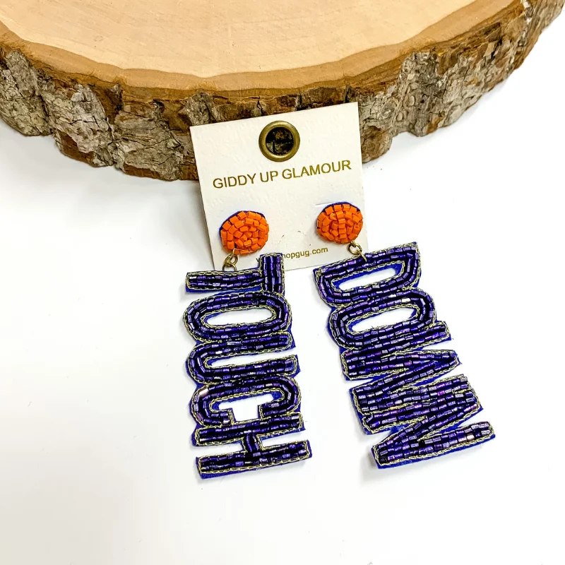 Crystal Drop Earrings for Women-Beaded Touch Down Post Back Earrings in Orange and Navy