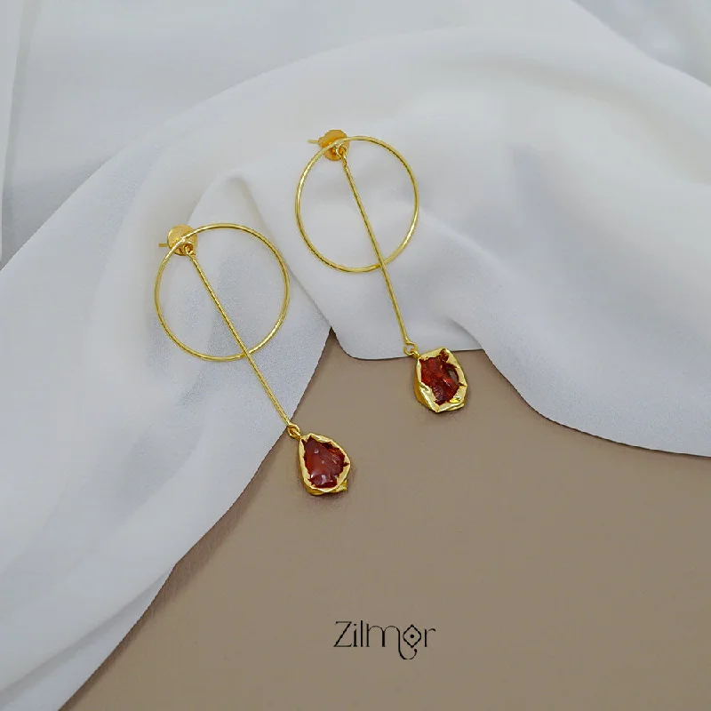 Simple Crystal Hoop Earrings-ZA1011441 - Natural Raw Stone Earring (color option)